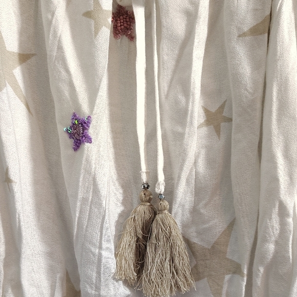 Surf Gypsy Cream Off-Shoulder Star & Embroidered Tassel Blouse - Picture 3 of 8